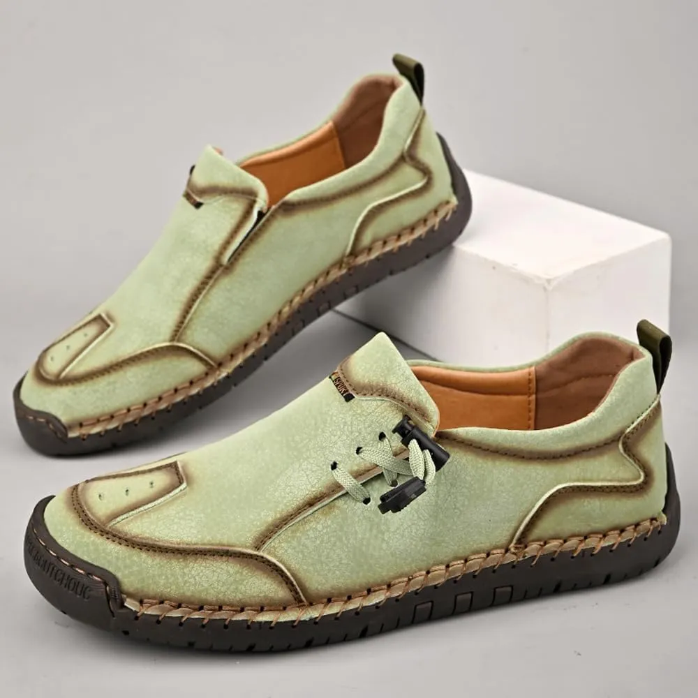 Asifn Men's Loafers Leather Handmade Stitching Casual Breathable Walking Slip-on Comfortable Outdoor Office Shoes