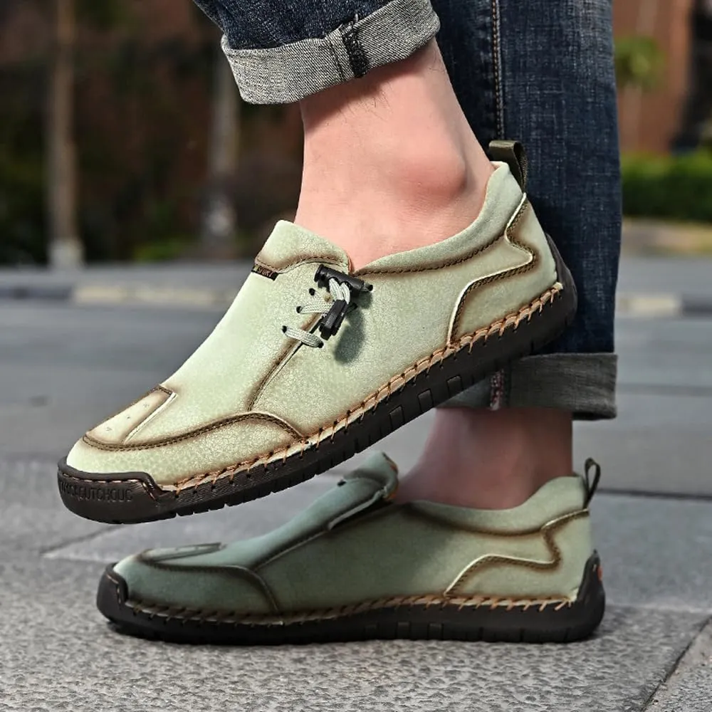 Asifn Men's Loafers Leather Handmade Stitching Casual Breathable Walking Slip-on Comfortable Outdoor Office Shoes