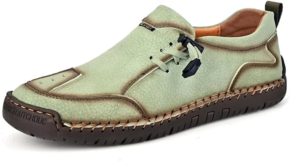 Asifn Men's Loafers Leather Handmade Stitching Casual Breathable Walking Slip-on Comfortable Outdoor Office Shoes