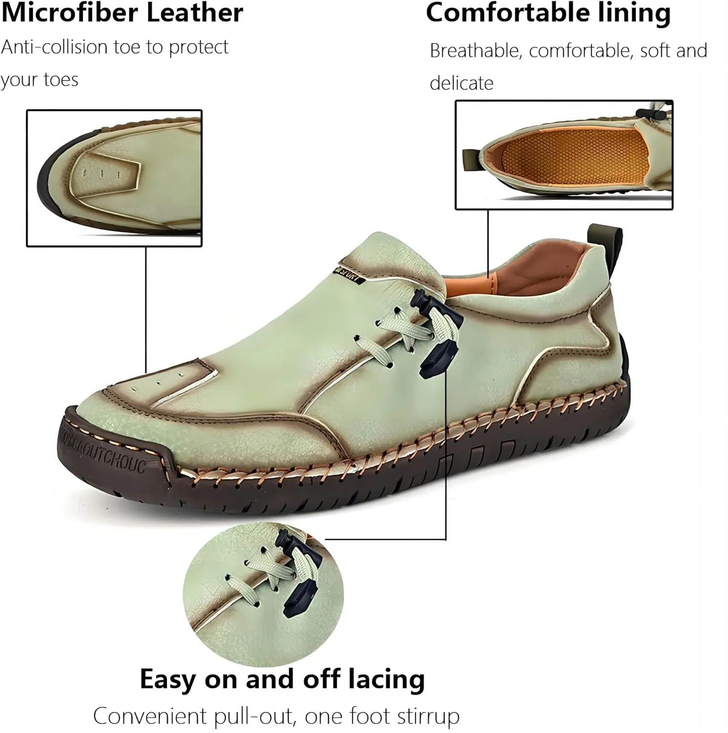 Asifn Men's Loafers Leather Handmade Stitching Casual Breathable Walking Slip-on Comfortable Outdoor Office Shoes