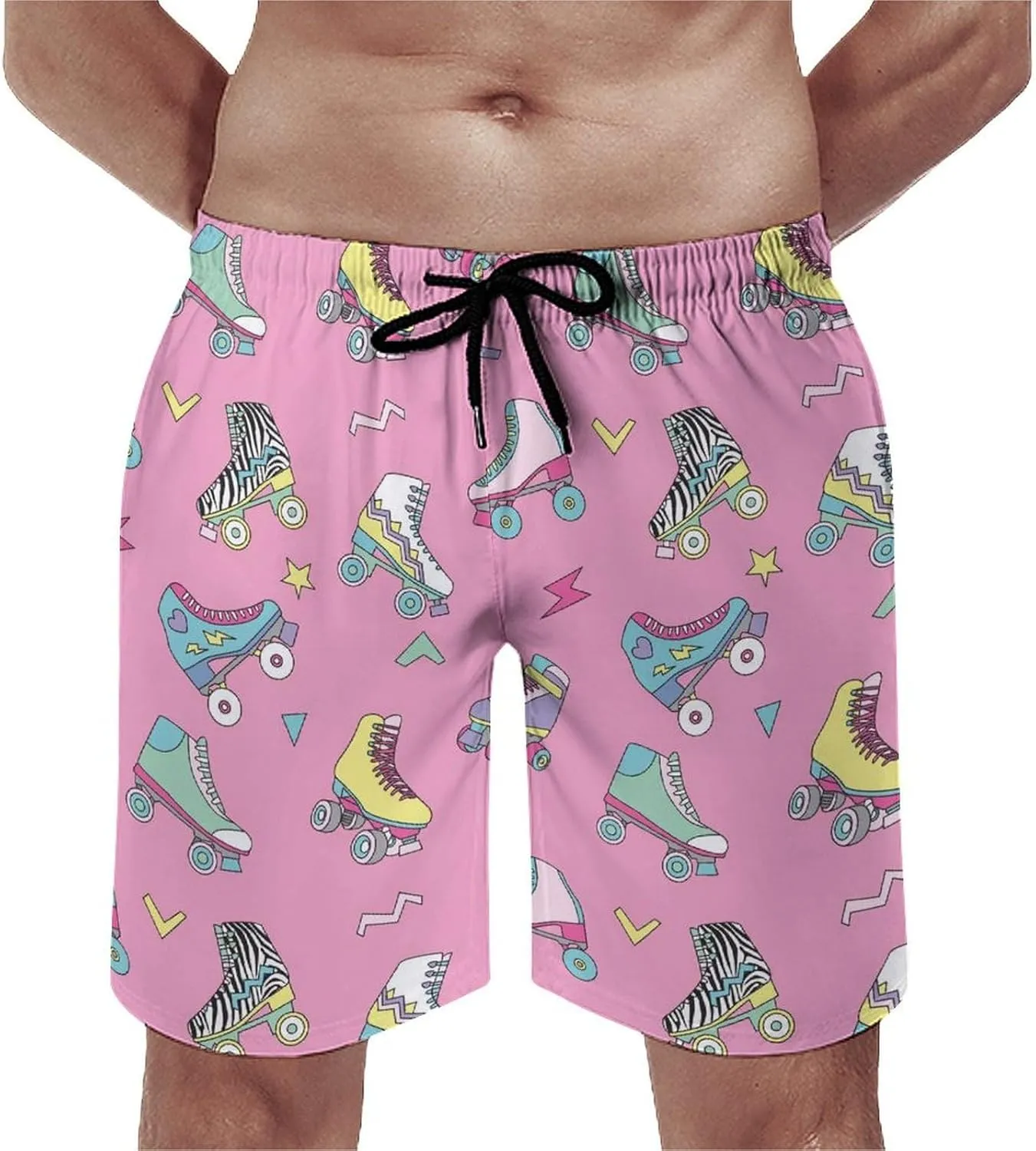 Cute Retro Roller Skates Men's Swim Trunks Quick Dry Bathing Suit Swimming Shorts Beach Swimwear