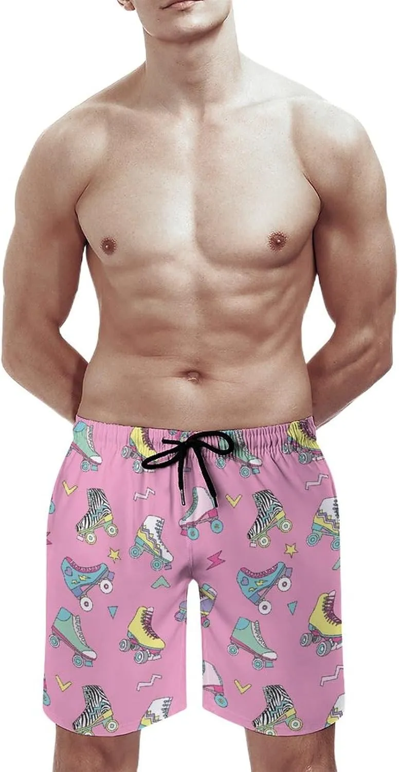 Cute Retro Roller Skates Men's Swim Trunks Quick Dry Bathing Suit Swimming Shorts Beach Swimwear