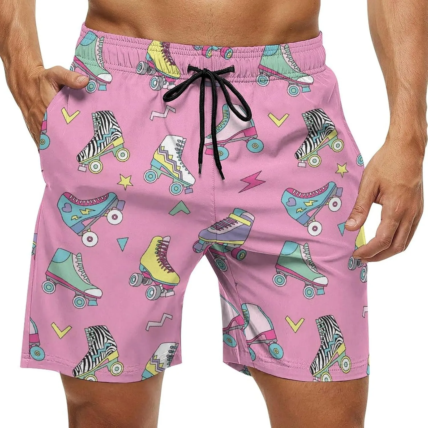 Cute Retro Roller Skates Men's Swim Trunks Quick Dry Bathing Suit Swimming Shorts Beach Swimwear