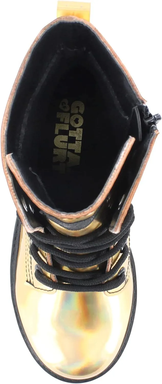 Girl's Luna G Gold Synthetic Patent Leather Combat Boot