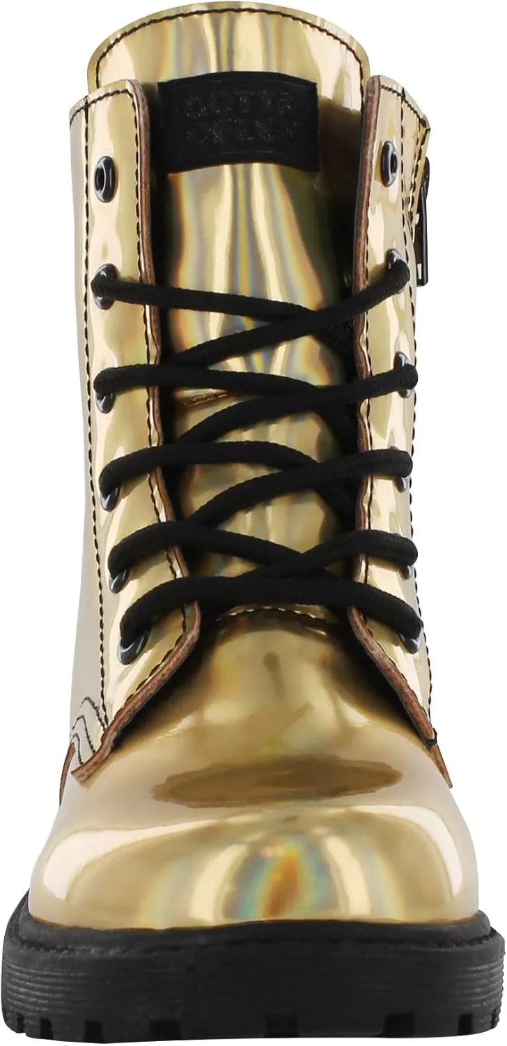 Girl's Luna G Gold Synthetic Patent Leather Combat Boot
