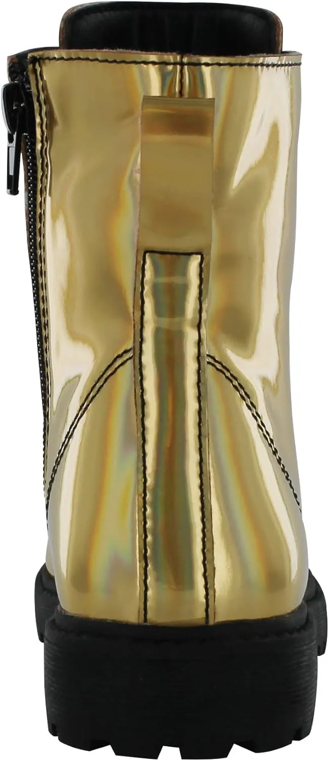 Girl's Luna G Gold Synthetic Patent Leather Combat Boot