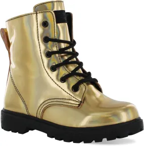 Girl's Luna G Gold Synthetic Patent Leather Combat Boot