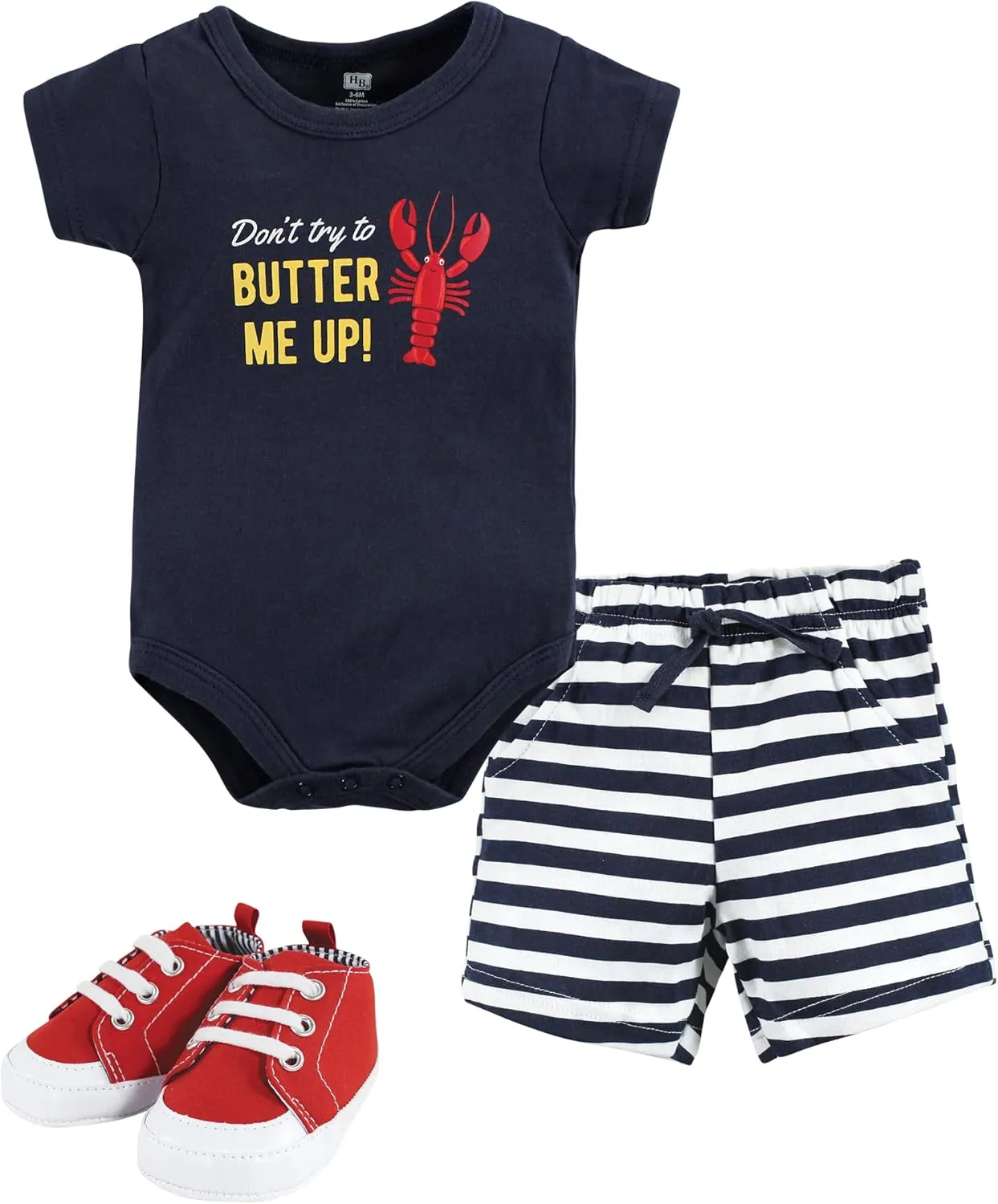 Hudson Baby Unisex Baby Cotton Bodysuit, Shorts and Shoe Set