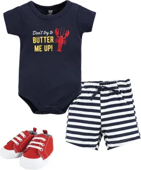 Hudson Baby Unisex Baby Cotton Bodysuit, Shorts and Shoe Set