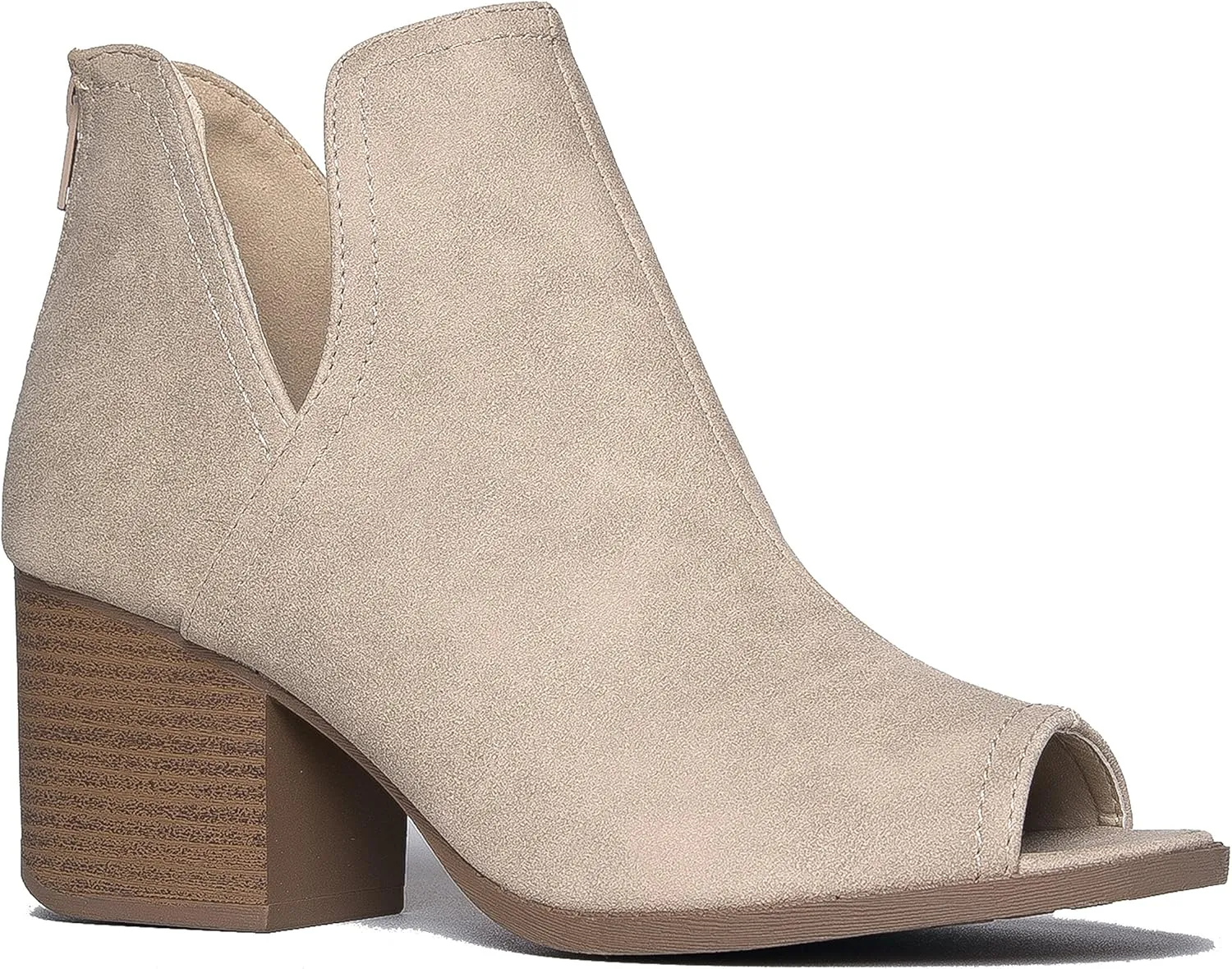 J. Adams Tabs Booties for Women - Cut Out Peep Toe Mid Block Heel Ankle Boots