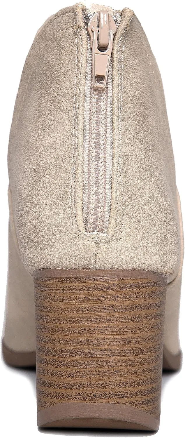 J. Adams Tabs Booties for Women - Cut Out Peep Toe Mid Block Heel Ankle Boots