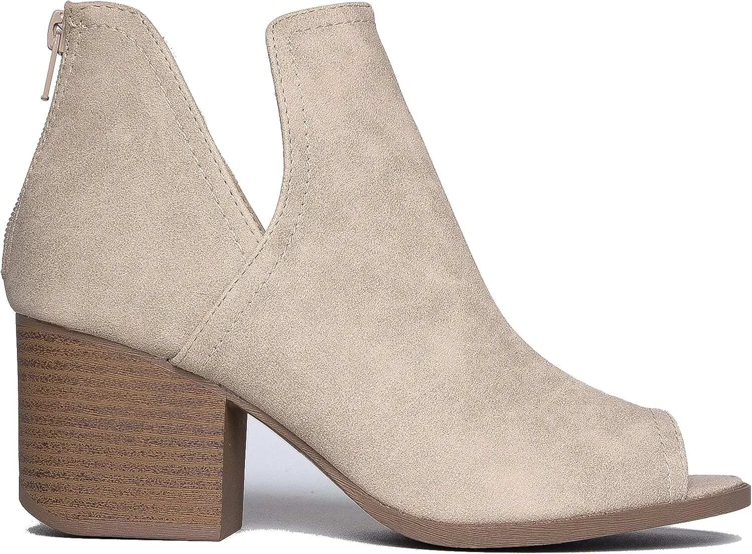 J. Adams Tabs Booties for Women - Cut Out Peep Toe Mid Block Heel Ankle Boots