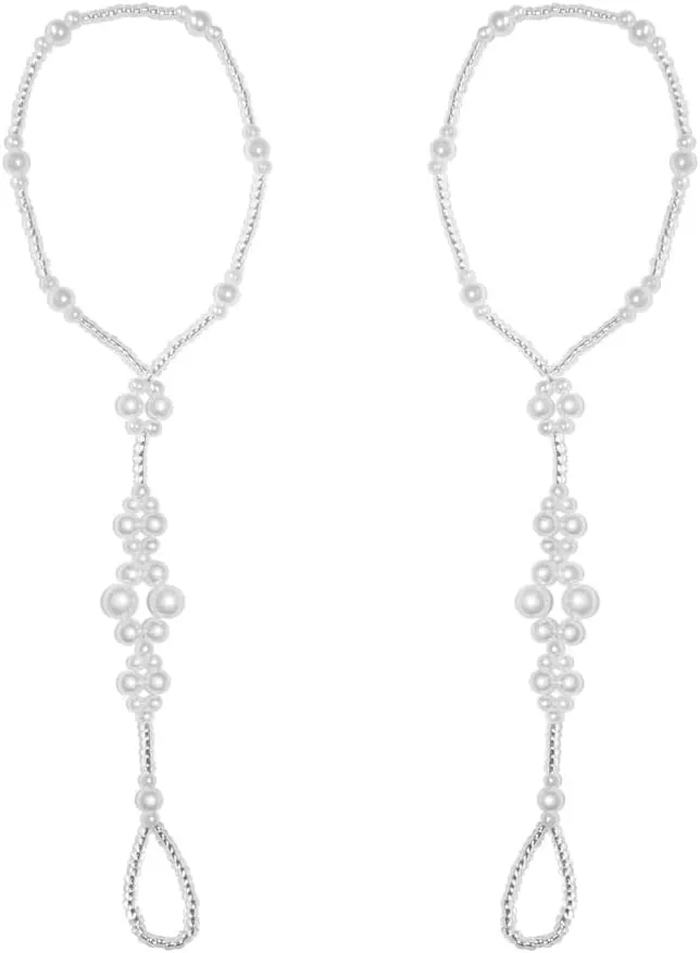JEWSUN 2 PC Wedding Barefoot Sandals-Bridal Barefoot Sandals-Foot Jewelry-Wedding Sandals-Footless Sandals-Slave Anklet-Wedding Accessories-Beaded Sandles