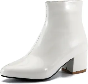 LIURUIJIA Womens Pointed Toe Ankle Boots Mid Chunky Heel Side Zipper Lined Fall Winter Fashion Boots
