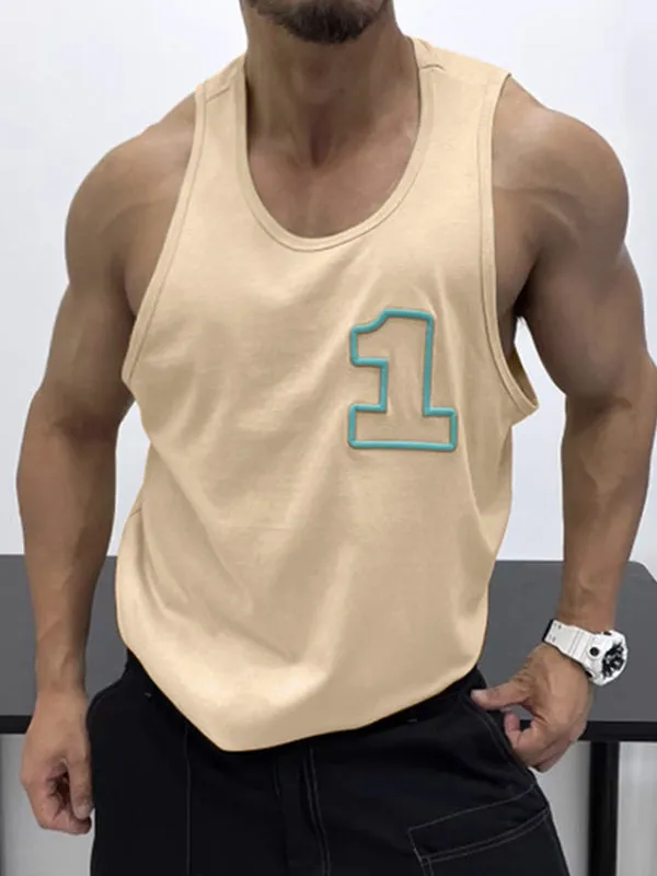 Mens Casual Numeric Embroidery Sports Tank SKUK76228