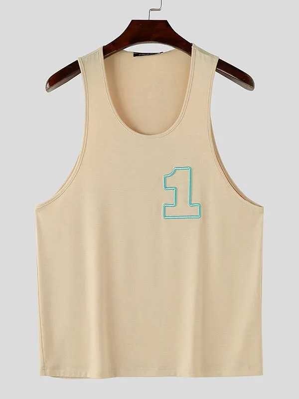Mens Casual Numeric Embroidery Sports Tank SKUK76228