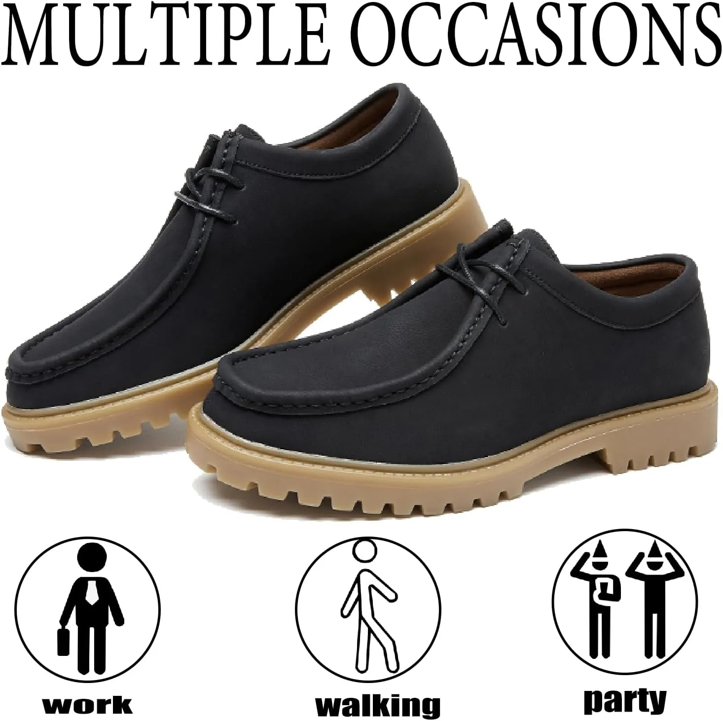 Men's Leather Lace Up Platform Penny Loafers Retro Comfort Round Toe Non-Slip Lug Sole Block Heel Casual Derbys for Business Office Driving Walking Shoes