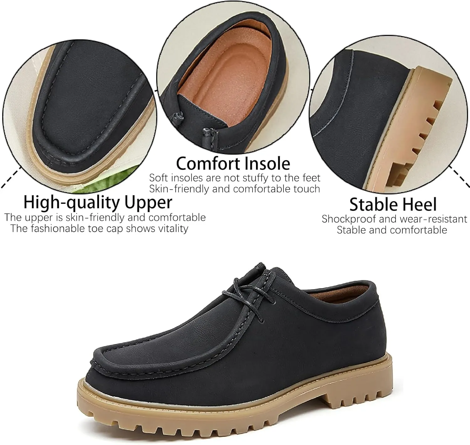 Men's Leather Lace Up Platform Penny Loafers Retro Comfort Round Toe Non-Slip Lug Sole Block Heel Casual Derbys for Business Office Driving Walking Shoes