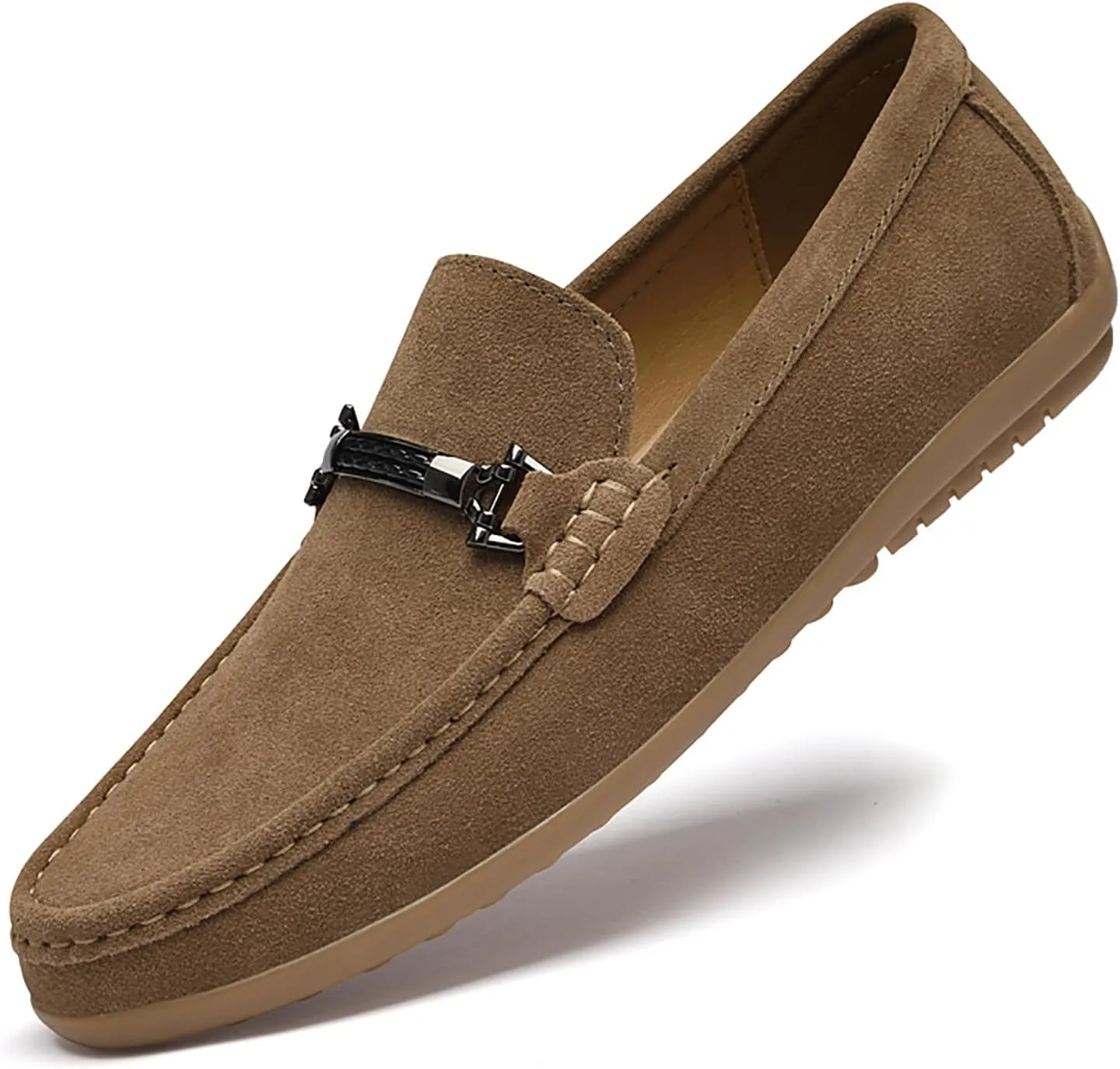 Men's Suede Chain Decor Penny Loafers Casual Comfort Slip On Non-Slip Soft Flat Moccasins Lightweight Business Dress Walking Driving Shoes