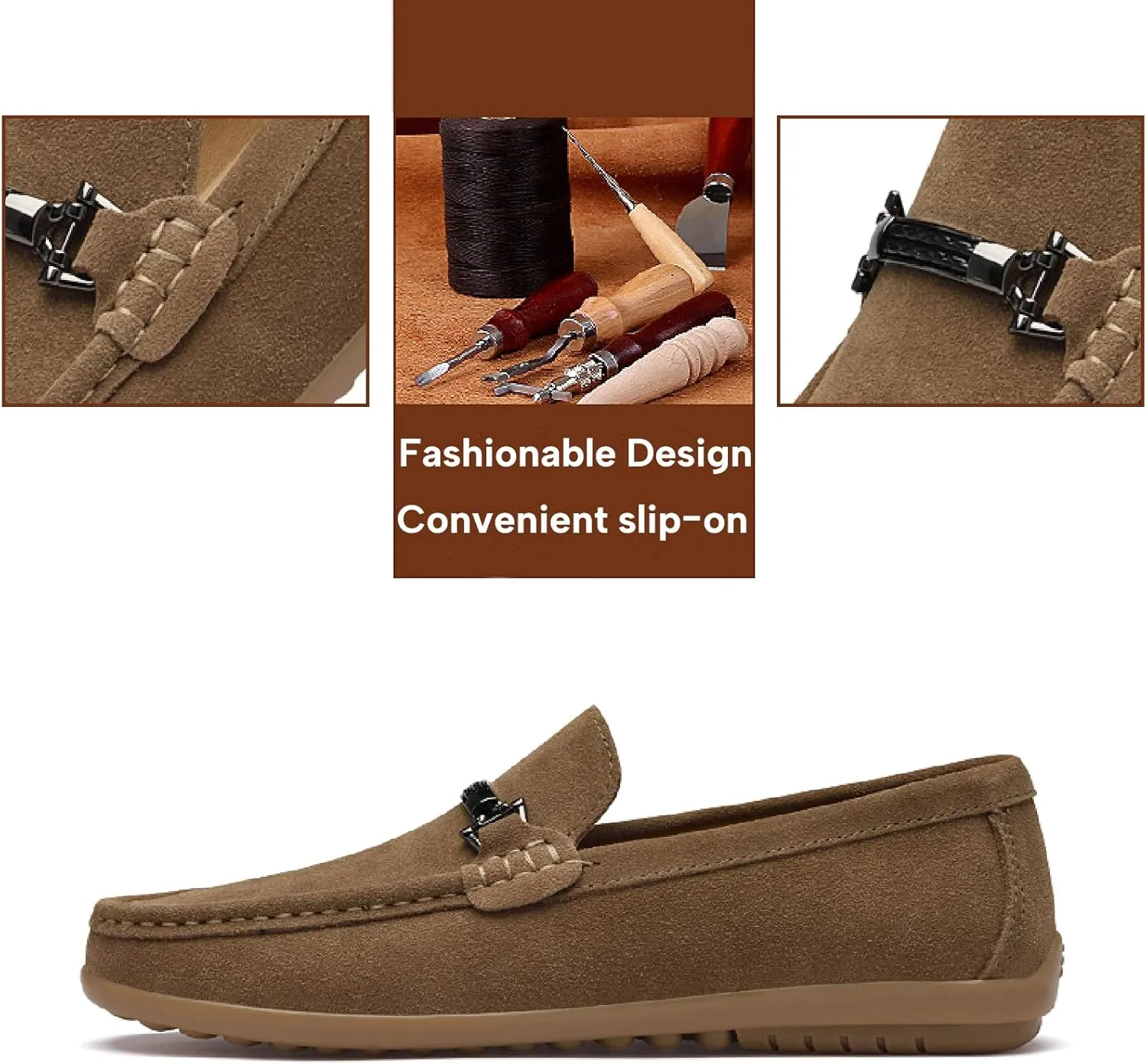 Men's Suede Chain Decor Penny Loafers Casual Comfort Slip On Non-Slip Soft Flat Moccasins Lightweight Business Dress Walking Driving Shoes