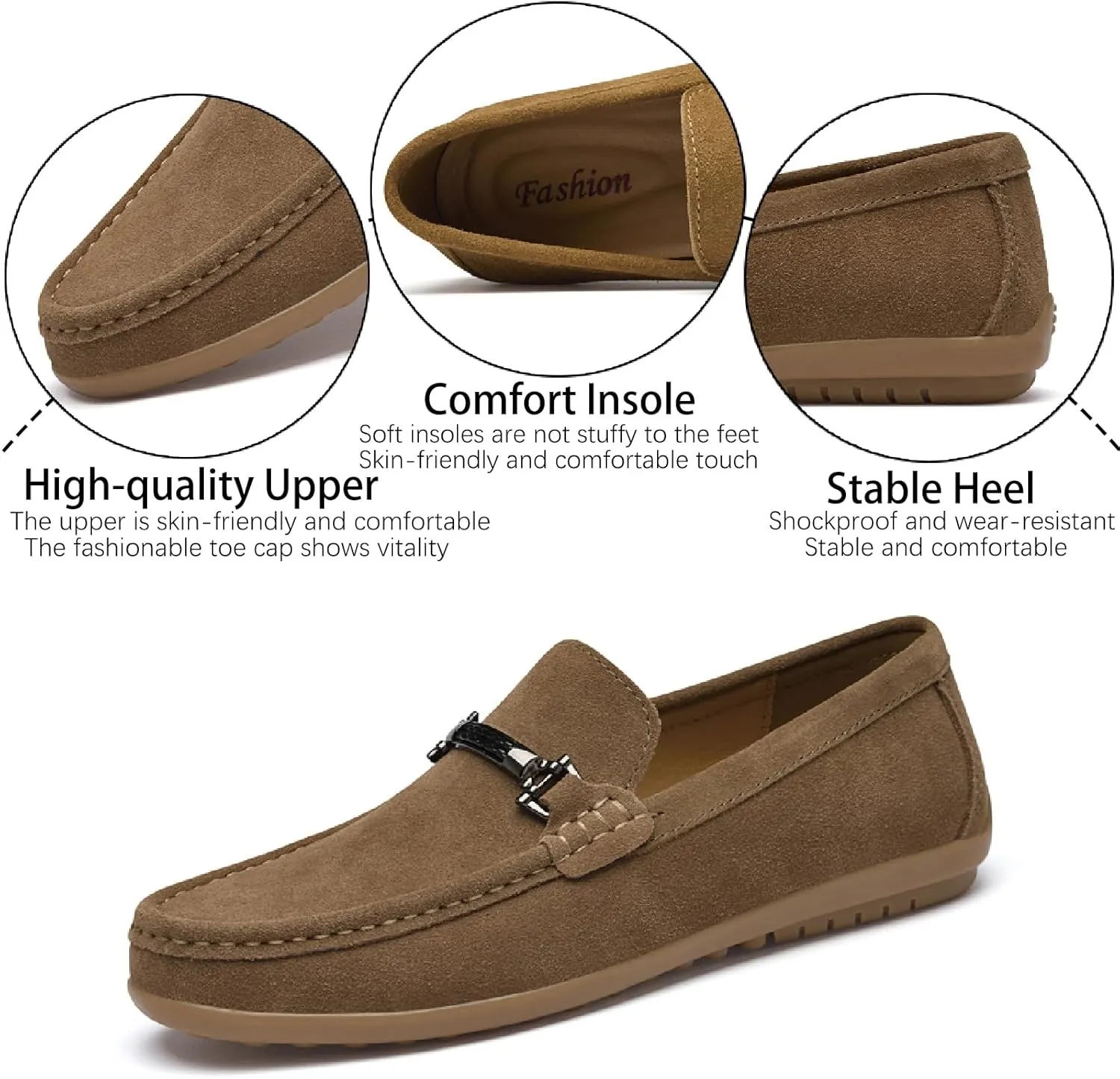 Men's Suede Chain Decor Penny Loafers Casual Comfort Slip On Non-Slip Soft Flat Moccasins Lightweight Business Dress Walking Driving Shoes