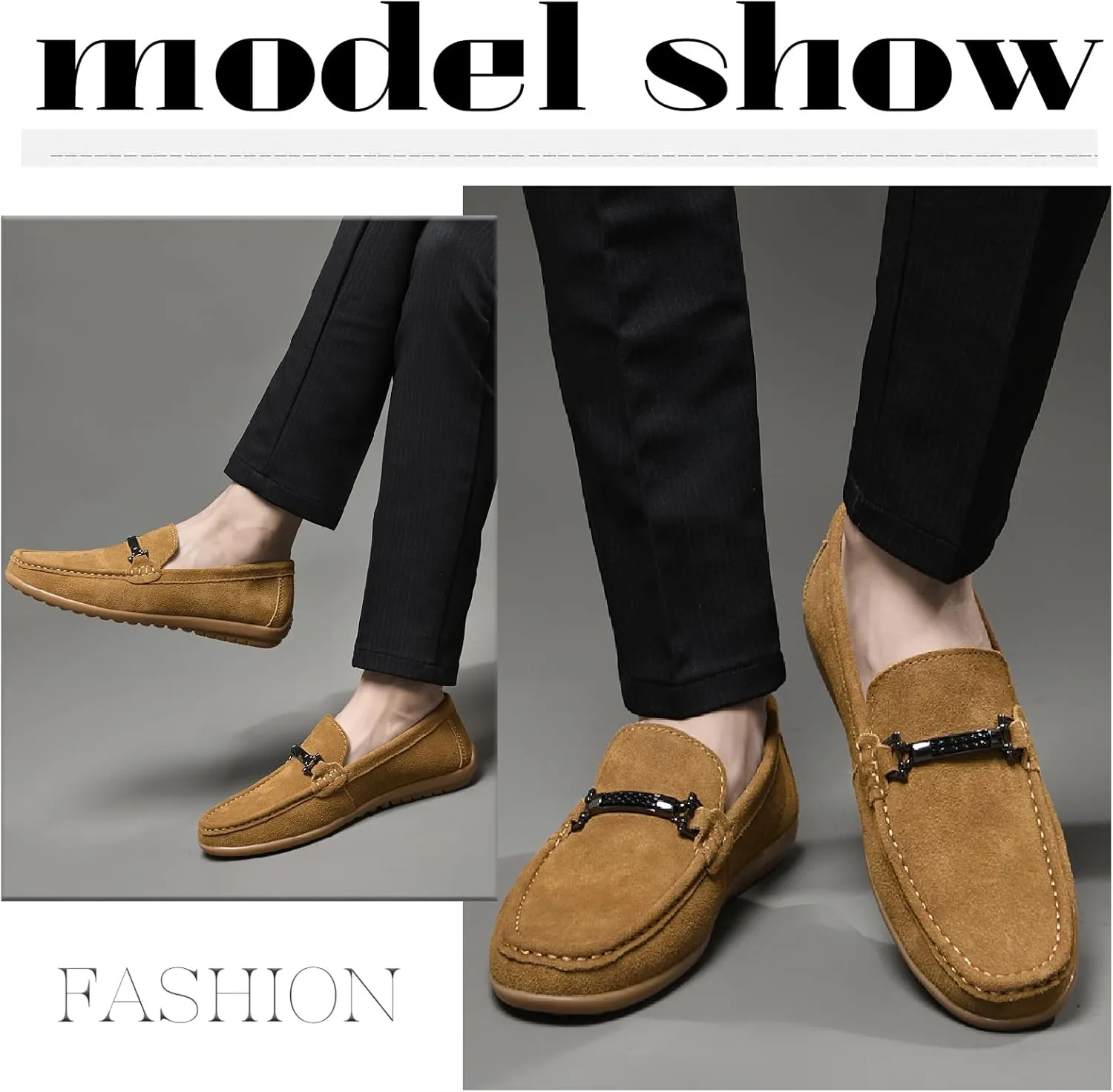 Men's Suede Chain Decor Penny Loafers Casual Comfort Slip On Non-Slip Soft Flat Moccasins Lightweight Business Dress Walking Driving Shoes