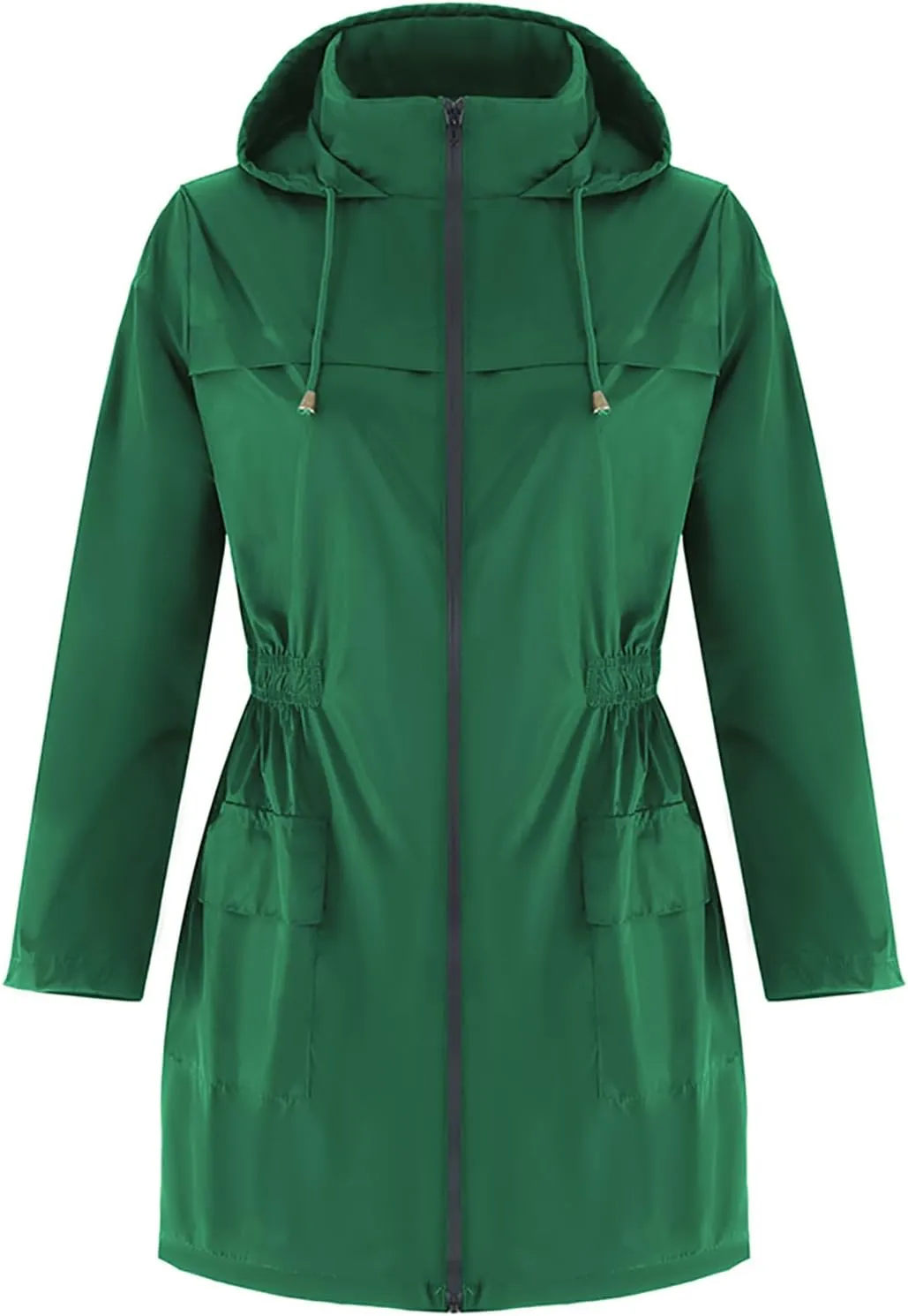 Uillui Womens Lightweight Hooded Trench Coat Waterproof Active Outdoor Rain Jacket Solid Color Mid-Length Windbreaker Jacket