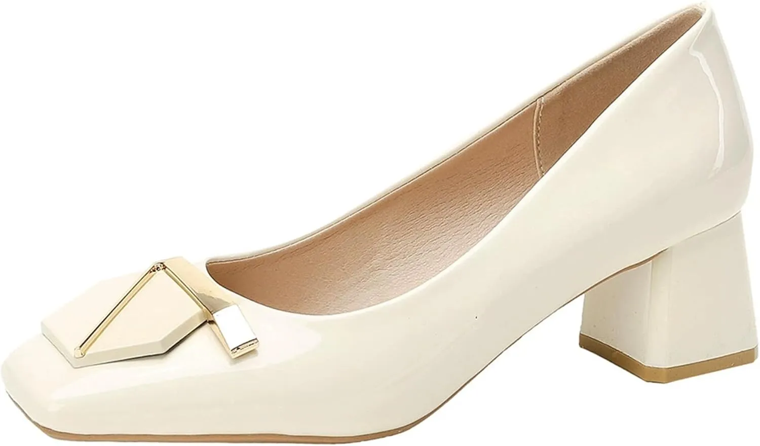 Women's Block Square Toe Solid Slip On Chunky High Heel Pumps Shoes Comfortable 1.97 Inch Single Shallow Mouth Heeled Office Clubbing Work Courts Party Wedding