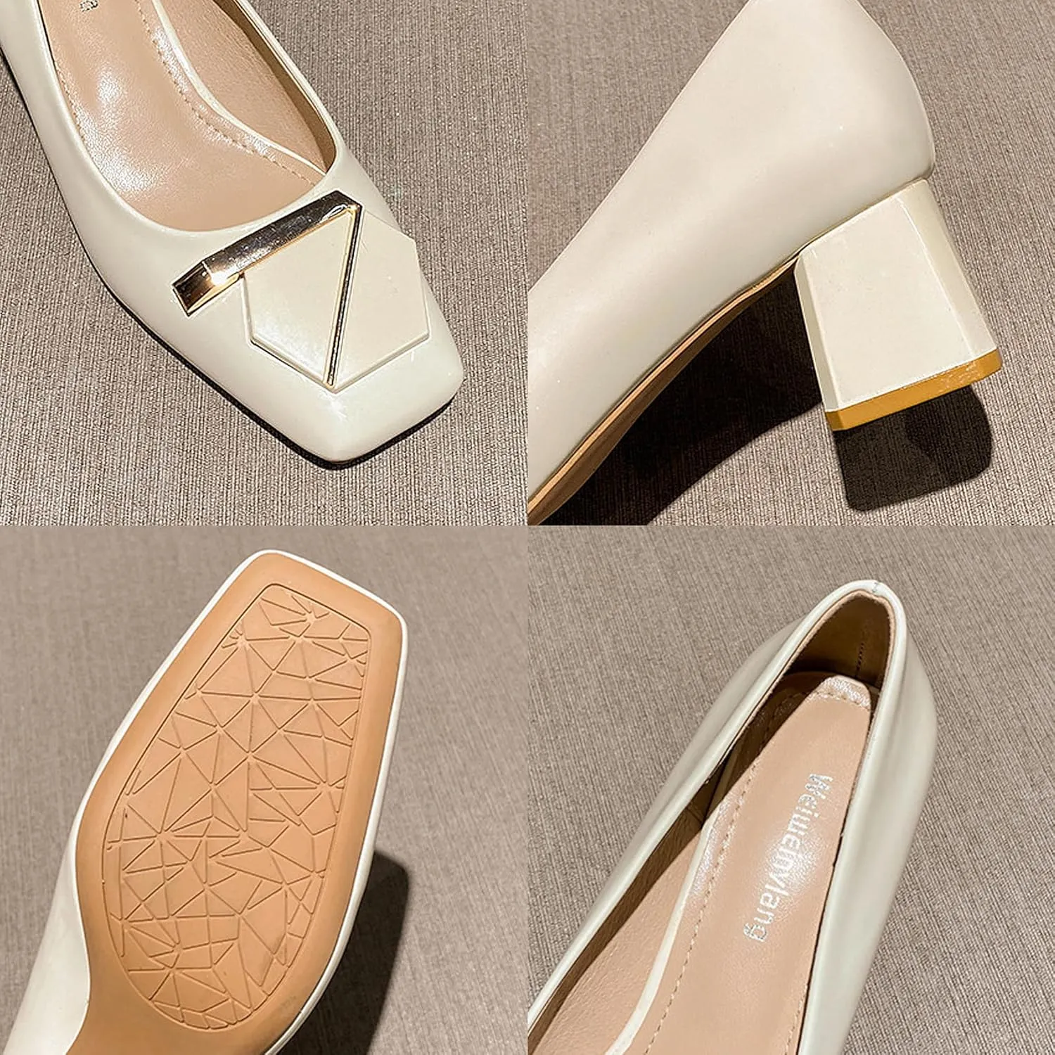 Women's Block Square Toe Solid Slip On Chunky High Heel Pumps Shoes Comfortable 1.97 Inch Single Shallow Mouth Heeled Office Clubbing Work Courts Party Wedding