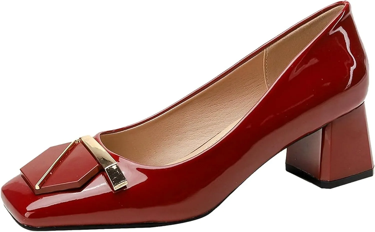 Women's Block Square Toe Solid Slip On Chunky High Heel Pumps Shoes Comfortable 1.97 Inch Single Shallow Mouth Heeled Office Clubbing Work Courts Party Wedding