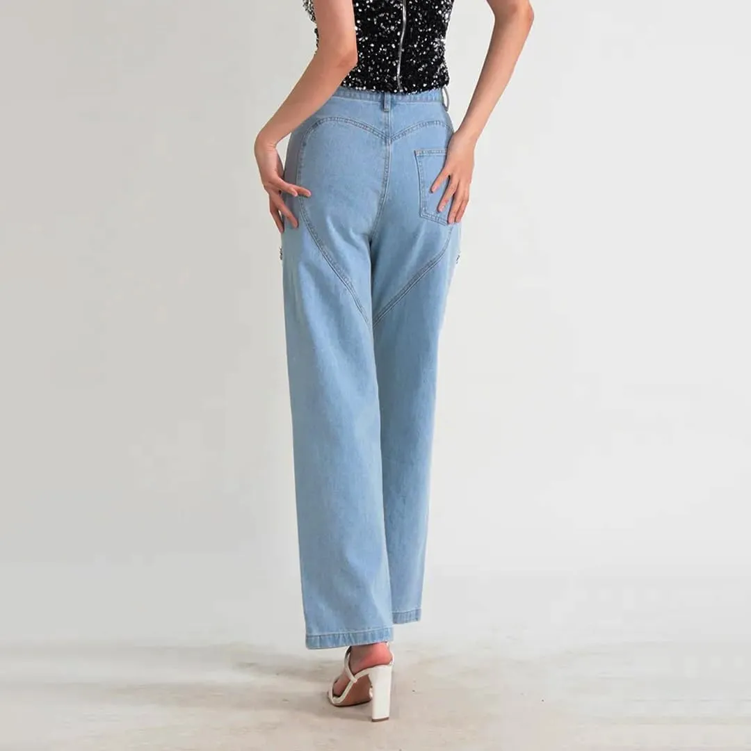 Women's Y2k Baggy Rhinestone Distressed Pants
