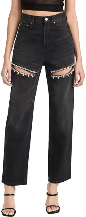 Women's Y2k Baggy Rhinestone Distressed Pants