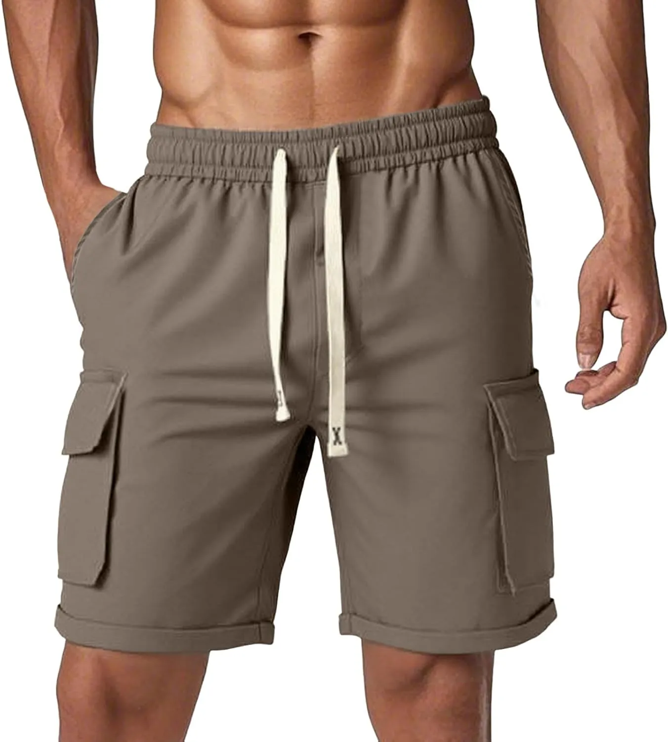 Workout Cargo Shorts for Men Running Bodybuilding Folded Hem Sport Short Athletic Breathable Training Hiking Short