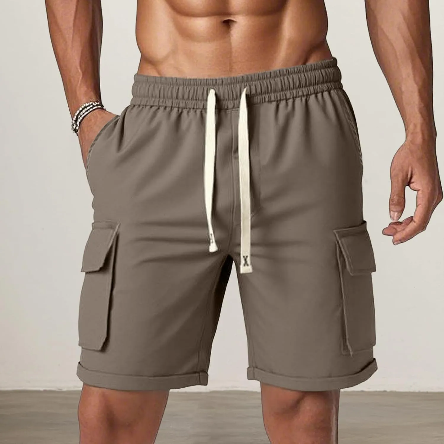 Workout Cargo Shorts for Men Running Bodybuilding Folded Hem Sport Short Athletic Breathable Training Hiking Short